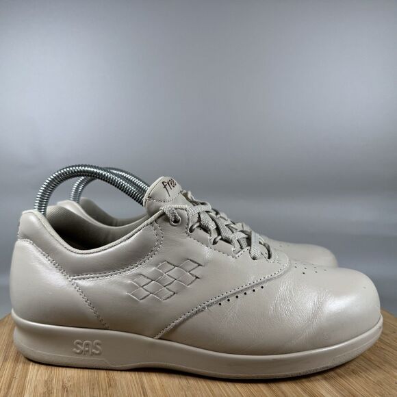 S SAS Womens Free Time Shoe Size 8 WIDE Bone Cream Leather Casual Sneaker Lace l - Picture 1 of 8
